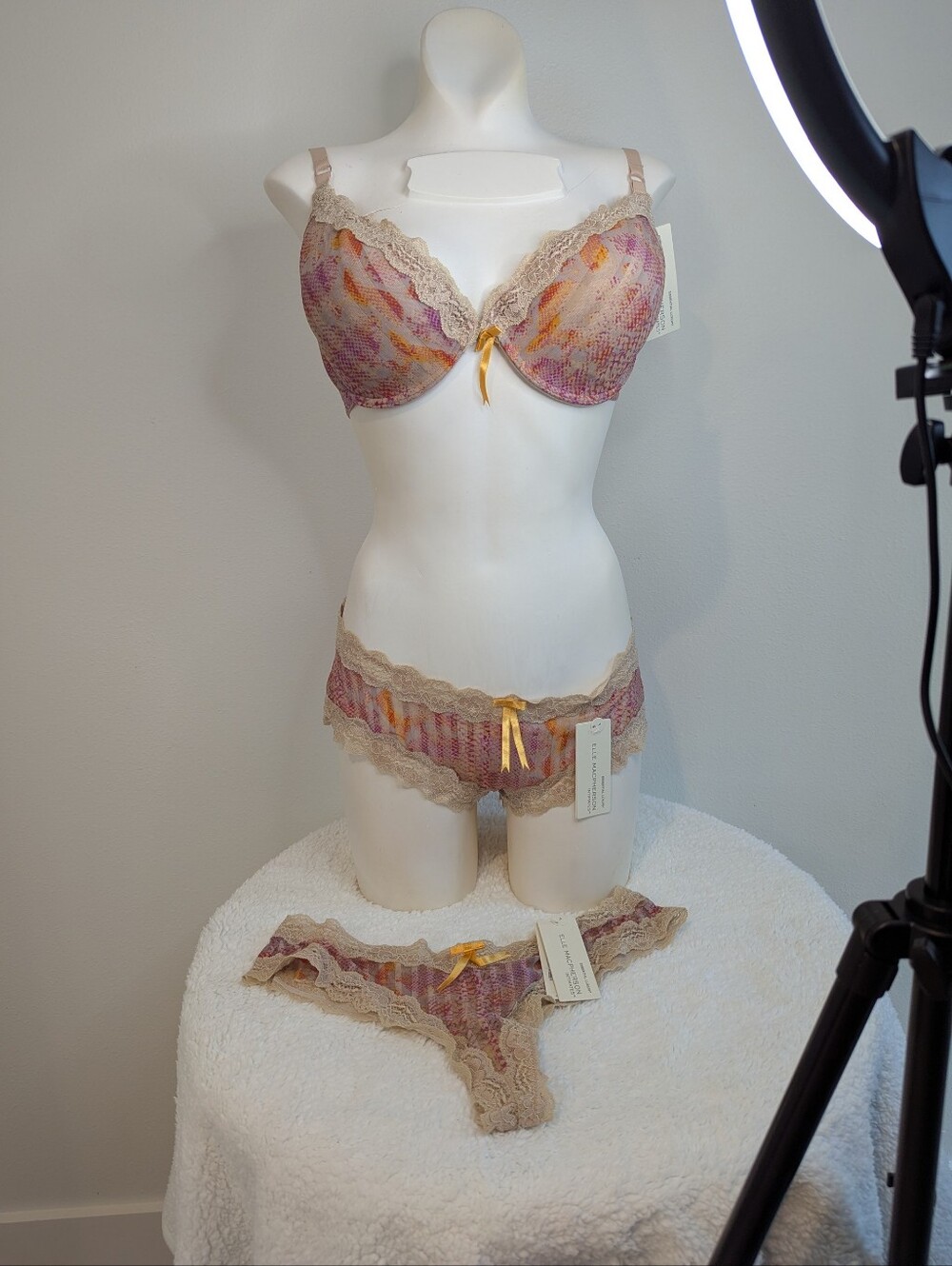 Elle Macpherson Intimates Lace Trim Multicolor Bra & Panty Set -  36DD/L